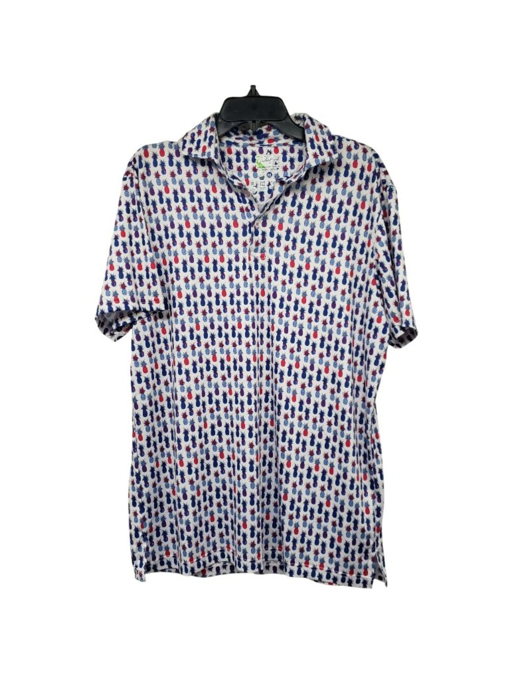 Tailor Byrd Mens M White Purple Blue Pineapple Golf Polo Shirt